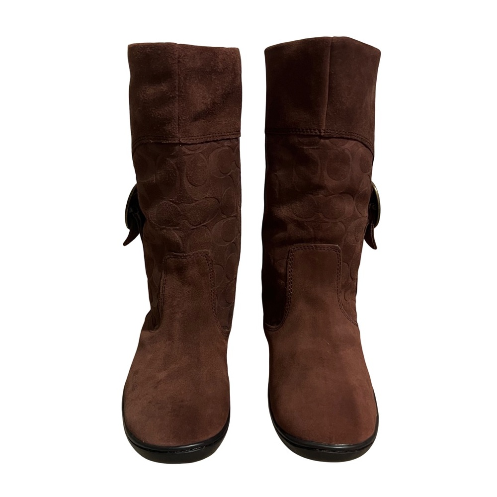 Coach Meyer Brown Mocha Signature Suede Boots Size 6 - Picture 3 of 6